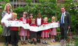 Children holding up scarf banner